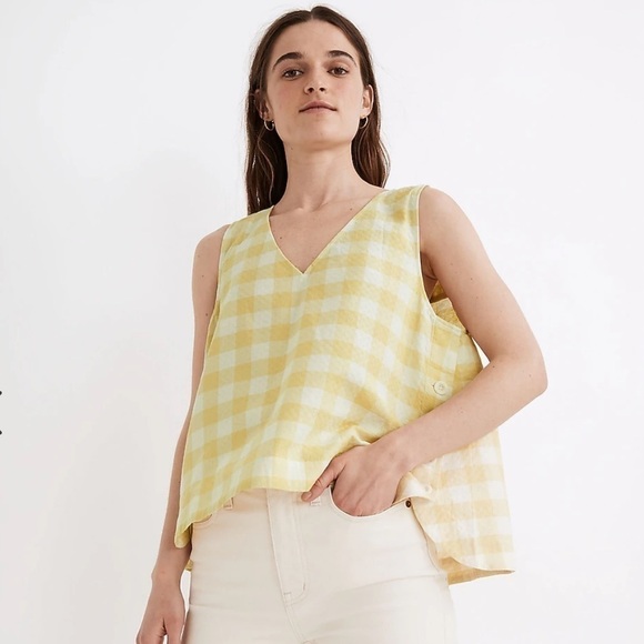 Madewell side button tank top in ginger check print. Size Xs - Picture 15 of 16